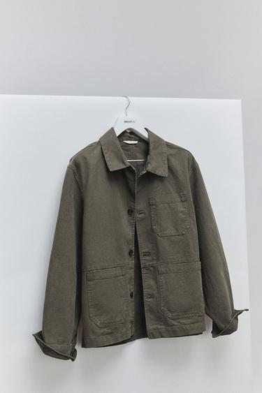WASHED CANVAS RELAXED FIT OVERSHIRT - Brown / Taupe by Zara
