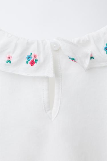 BODYSUIT WITH EMBROIDERED FLORAL COLLAR - Oyster-white by Zara - Image 3