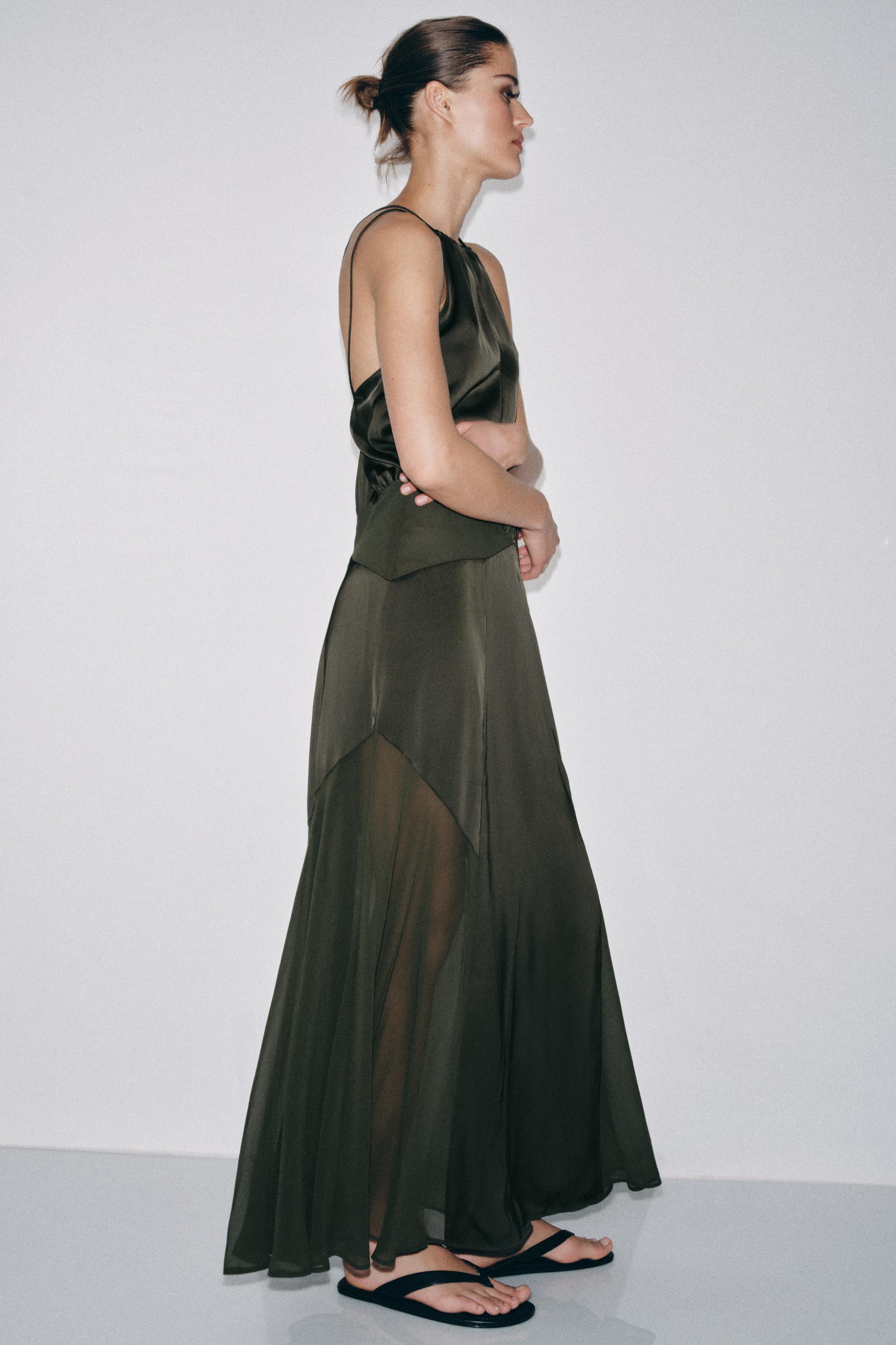 LONG HALTER DRESS - Khaki | ZARA United States LONG HALTER DRESS - Khaki | ZARA United States