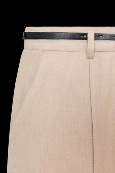 GERADE HOSE MIT GÜRTEL - Beige von Zara