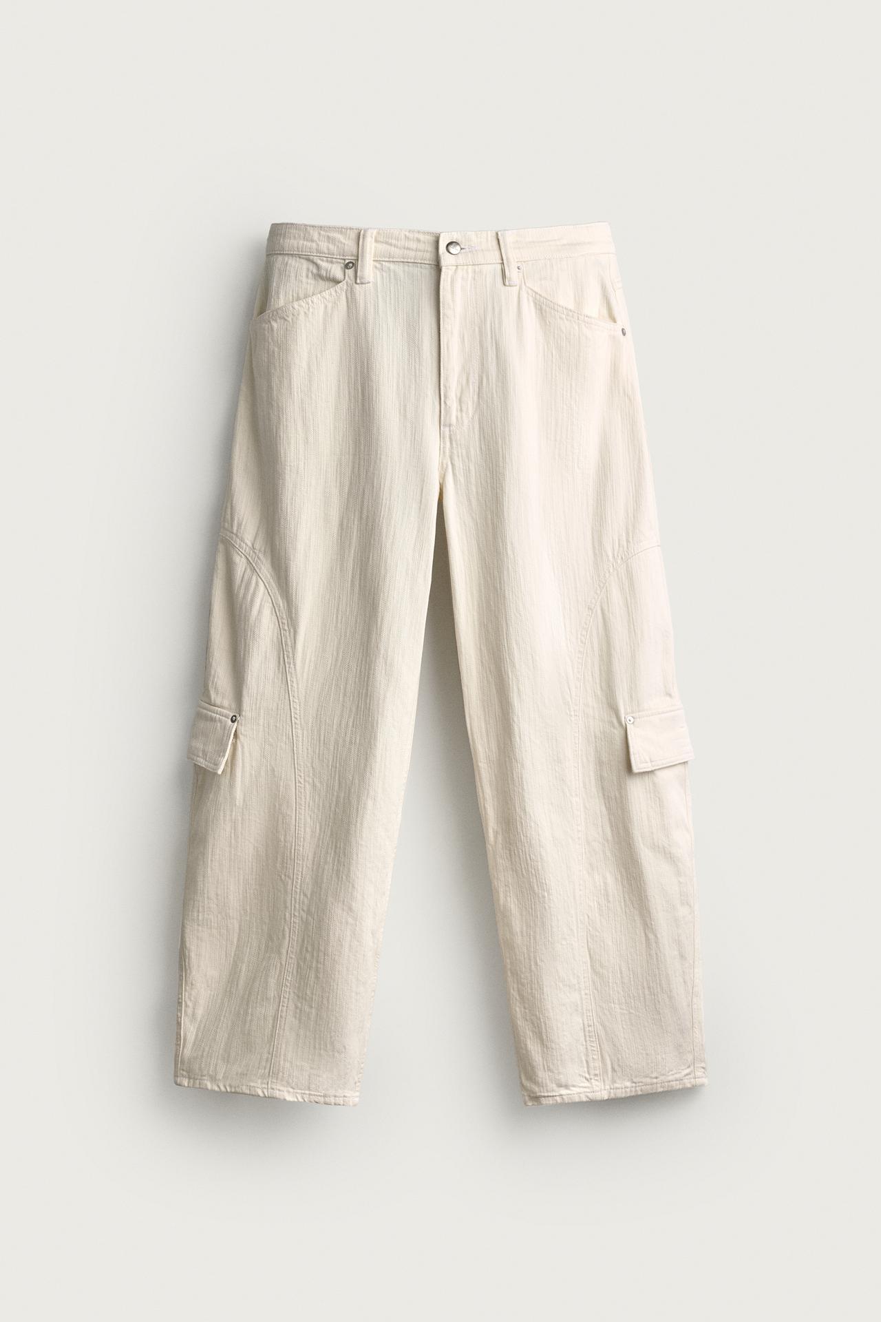 BALLOON FIT CARGO JEANS — white