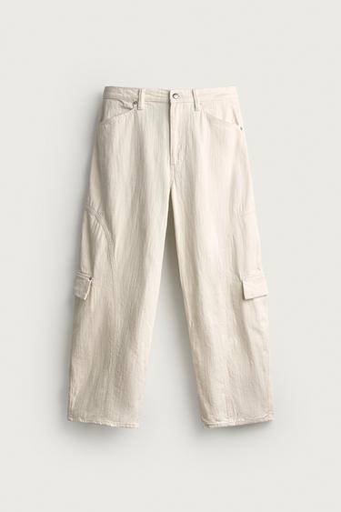Zara 燈籠版工裝牛仔褲 - 白色