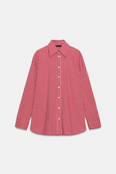 CAMISA OVERSIZE POPELINA CADROS - Branco / Vermello de Zara