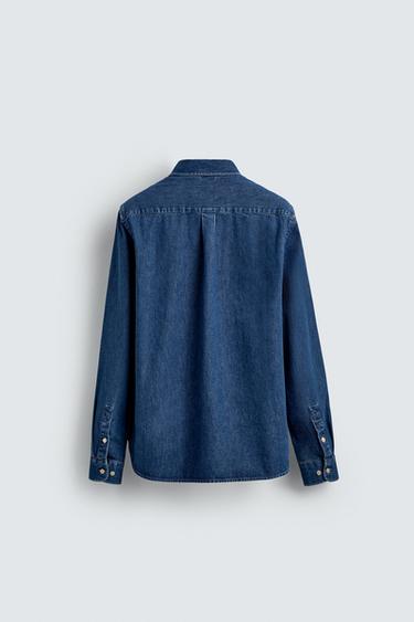 DENIM SHIRT WITH TOPSTITCHING - Mid-blue by Zara - Image 7