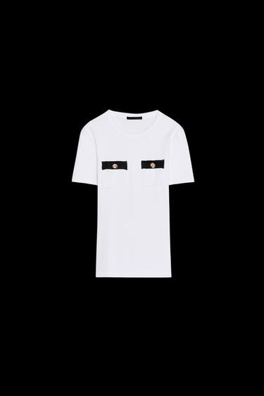 KOMBINIERTES SHIRT MIT TRIKOTSTOFF - Weiß von Zara - Bild 0
