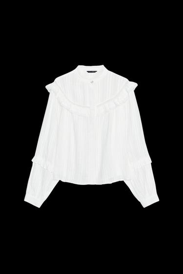 BLOUSE WITH LACE TRIM AND RUFFLES - White by Zara