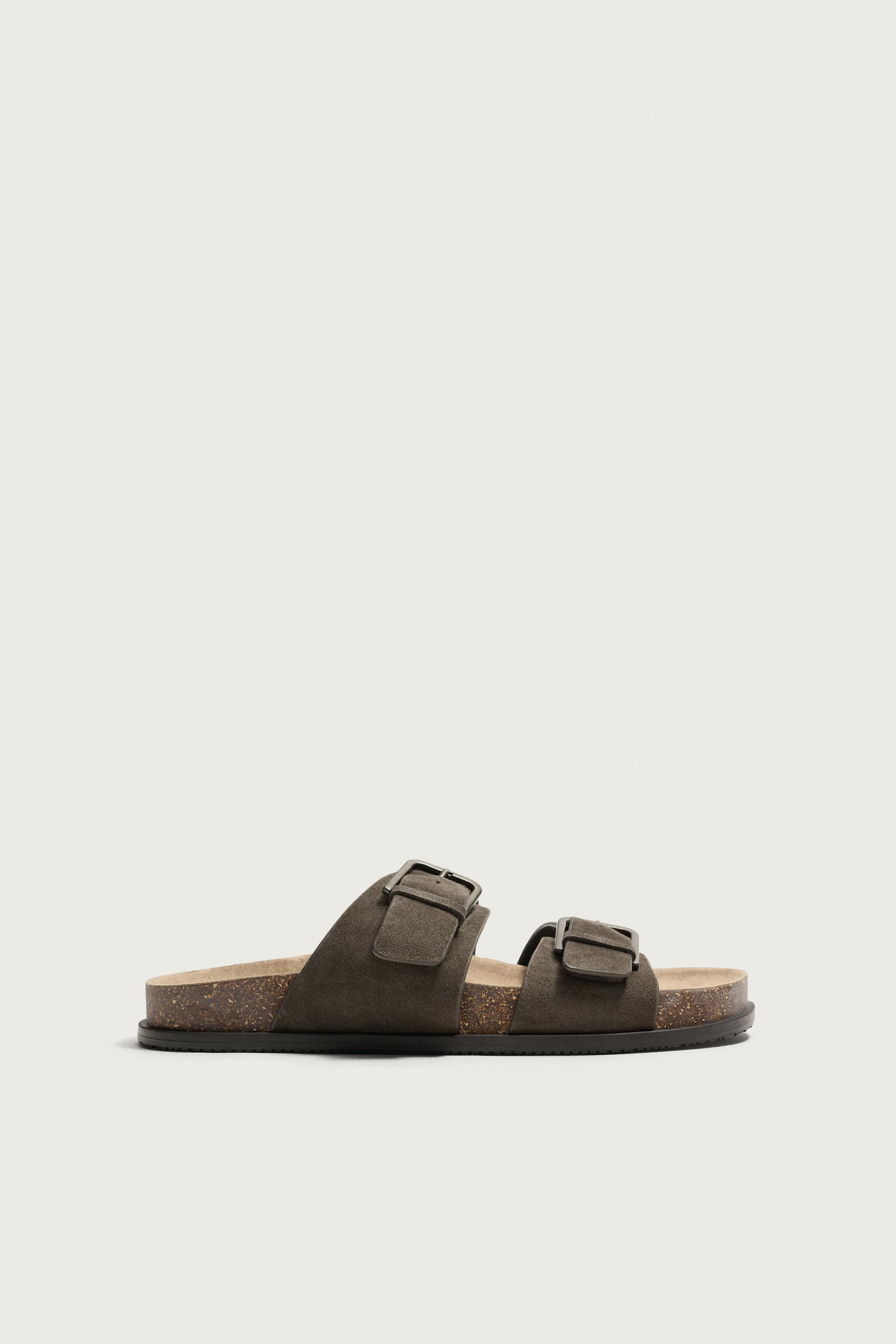 STRAPPY LEATHER SANDALS — Taupe Gray