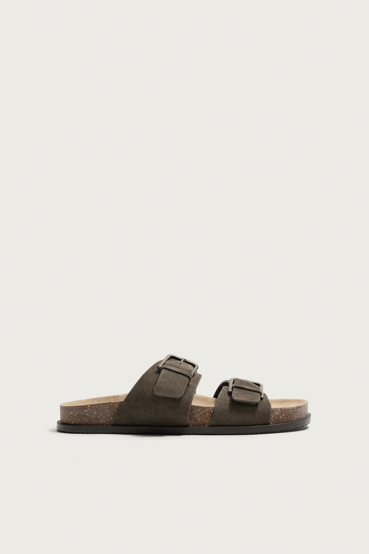 STRAPPY LEATHER SANDALS — Taupe Gray