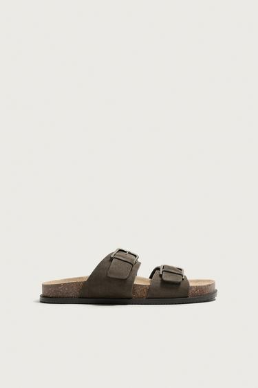 STRAPPY LEATHER SANDALS — Taupe Gray 1