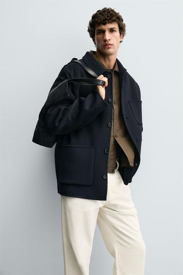 WOOL OVERSHIRT WITH POCKETS - Navy blue by Zara - Image 4