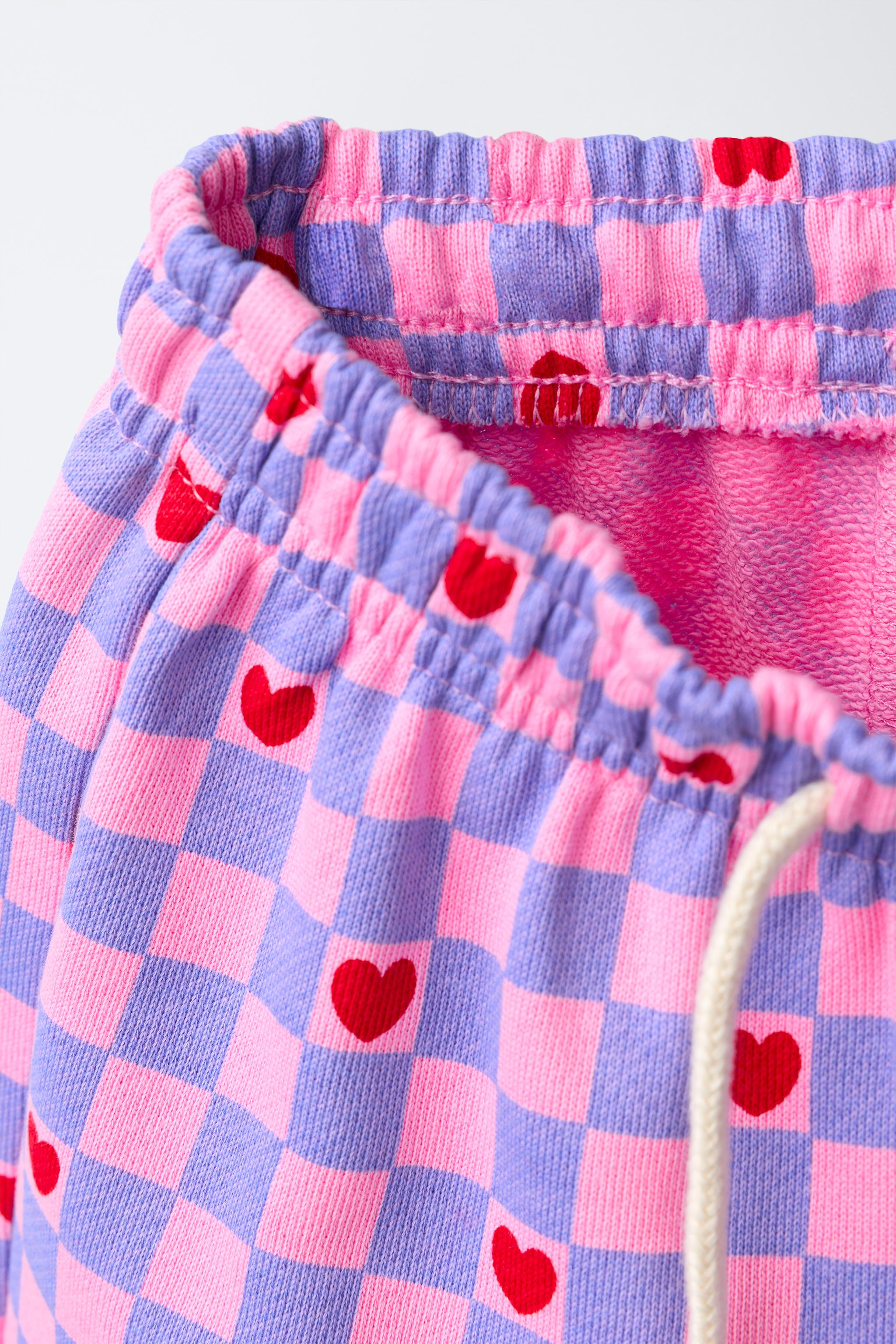 PLAID AND HEART PRINT BARREL PANTS