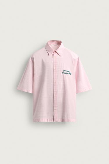 CHECK GRAPHIC PRINT SHIRT - Pink / White by Zara