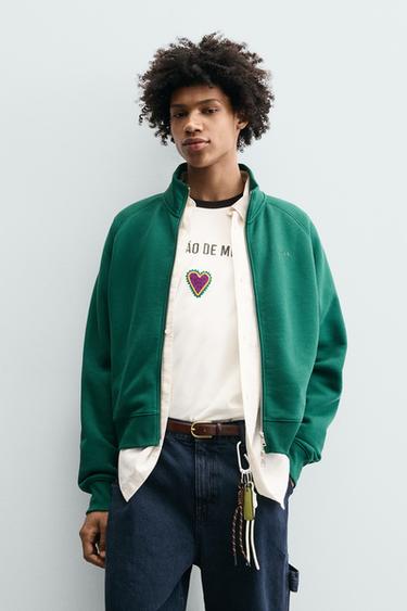Zara EMBROIDERED ZIP SWEATSHIRT - Green