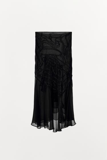 BEADED RUFFLE MIDI SKIRT - Black by Zara - Image 6