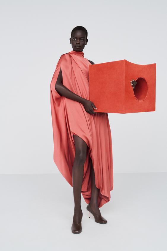 Zara SATIN DRAPED DRESS - Orange - Image 0