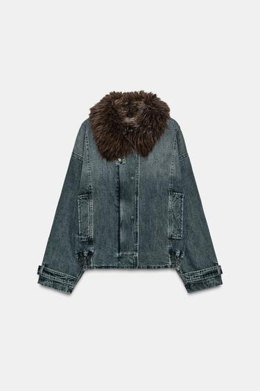 Zara ZW COLLECTION DENIM BOMBER JACKET - Blue