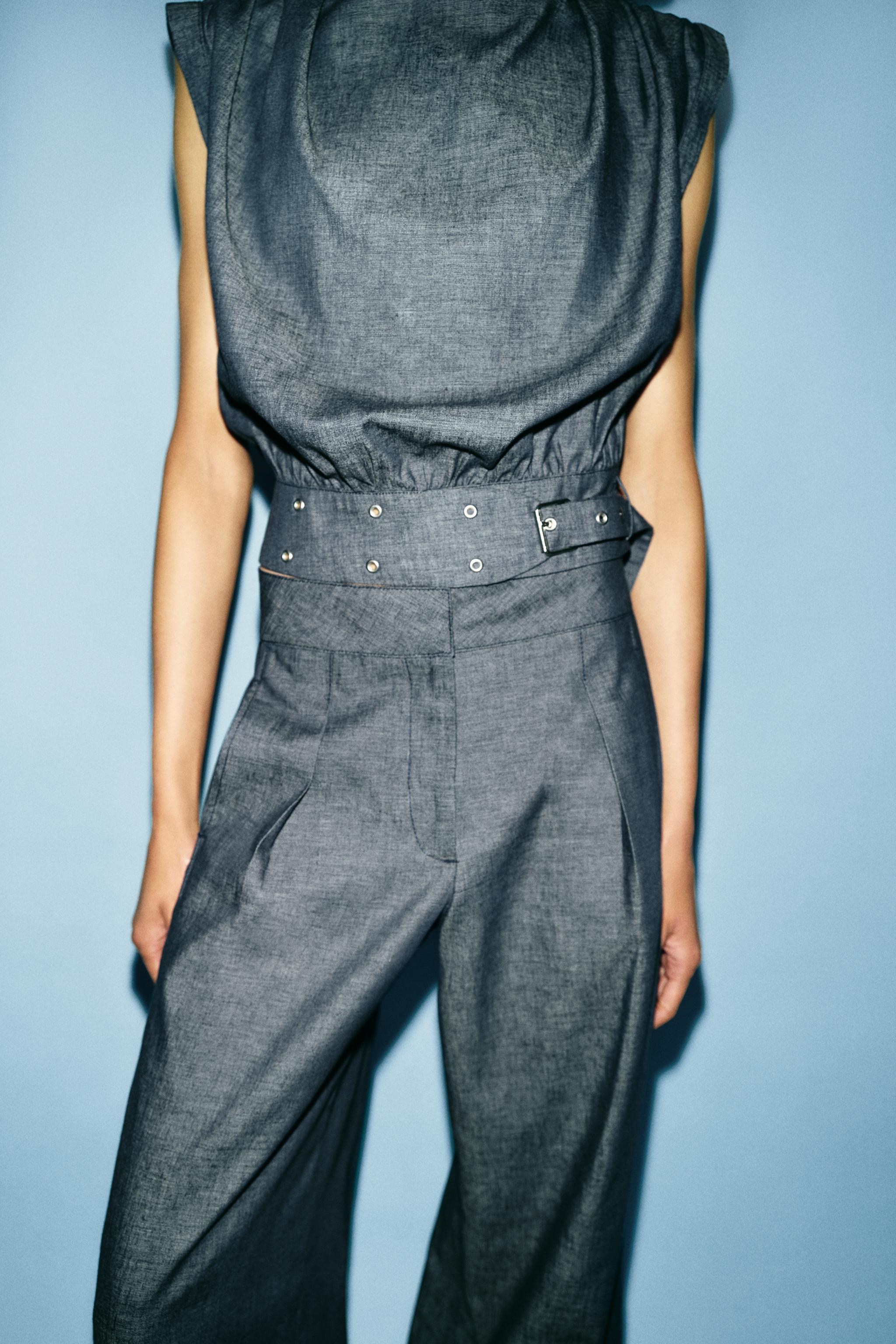 LINEN BUCKLE STUD TOP - Indigo | ZARA United States