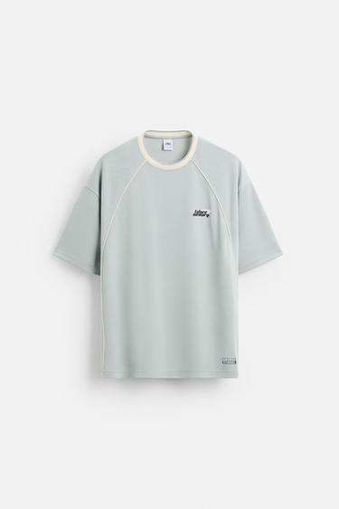 Zara PRINTED TEXTURED T-SHIRT - Gray - Image 0