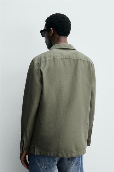 RELAXED FIT LINEN BLEND OVERSHIRT - washed green by Zara - Image 2