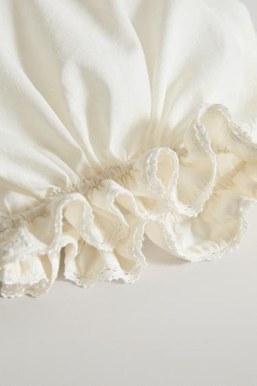 EMBROIDERED COTTON CLOTHING BAG WITH LACE TRIM — Ivory 2
