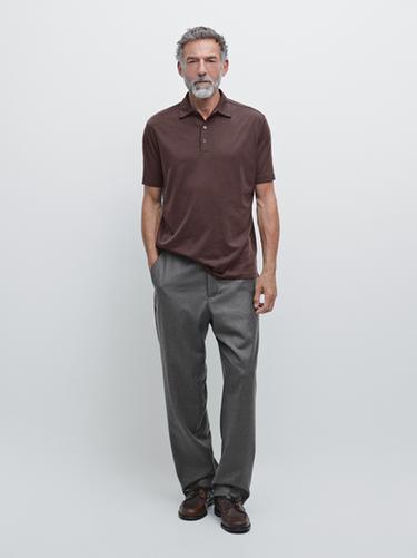 Zara Short sleeve wool blend polo shirt - Burgundy - Image 0