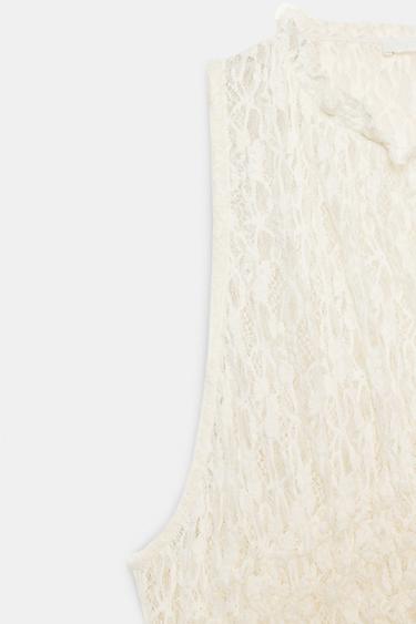 LACE TOP WITH GATHERING - Ecru by Zara - Image 7