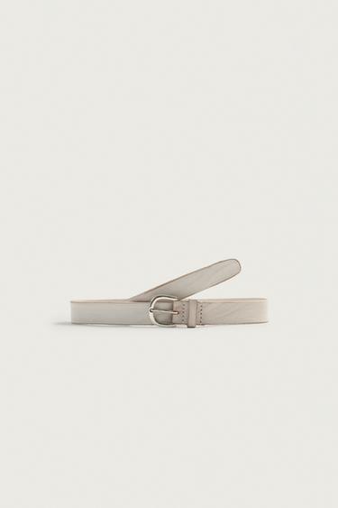 WASHED EFFECT LEATHER BELT - Oyster-white by Zara