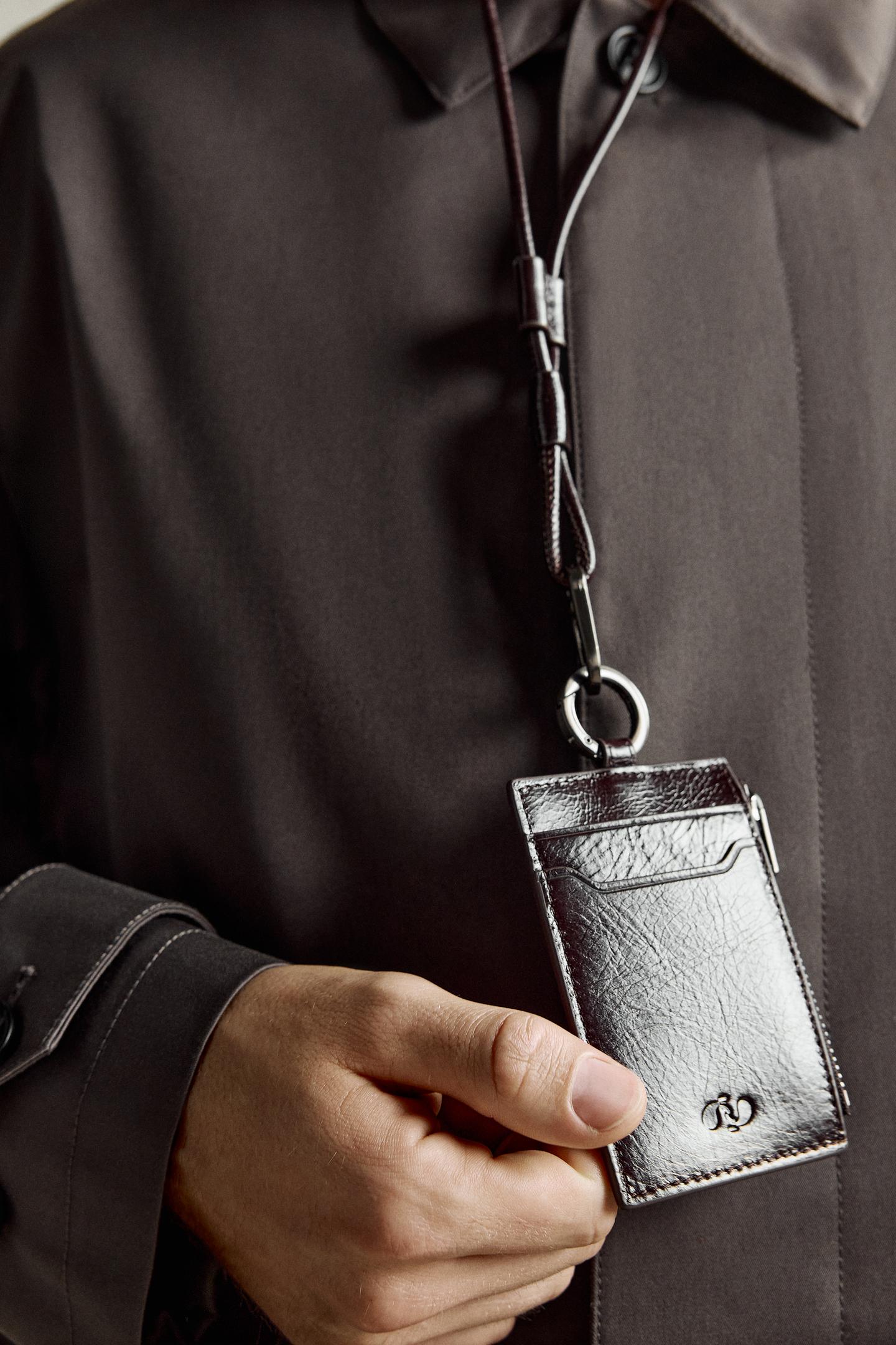 Мужской кошелёк Zara Leather Lanyard Card Holder, цвет: Коричневый — фото 2