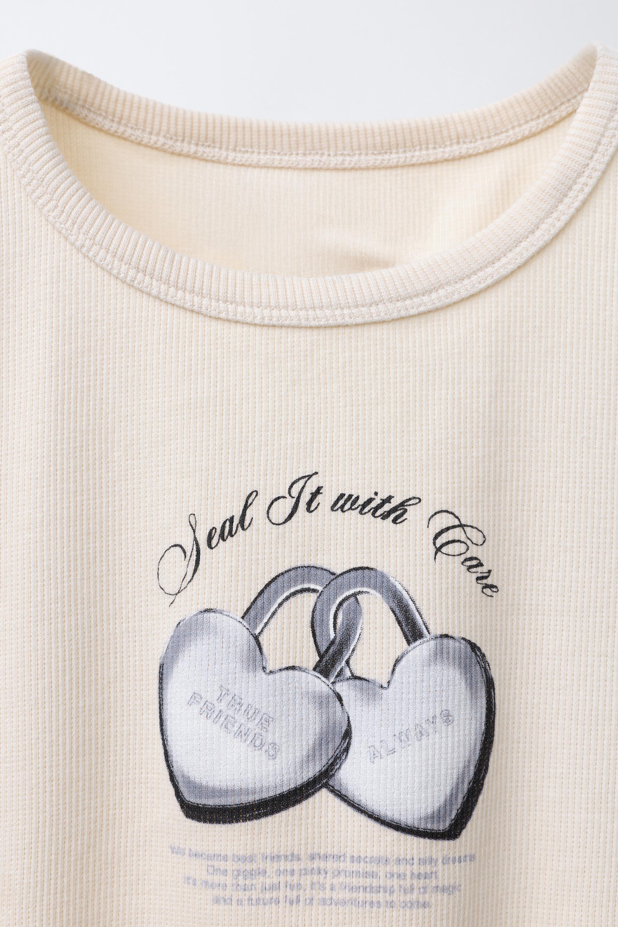 RIBBED T-SHIRT WITH HEARTS AND TEXT