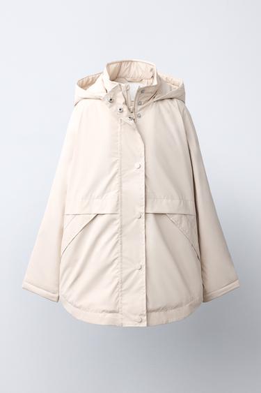 Zara WATER-RESISTANT RUBBERIZED RAINCOAT - Ecru