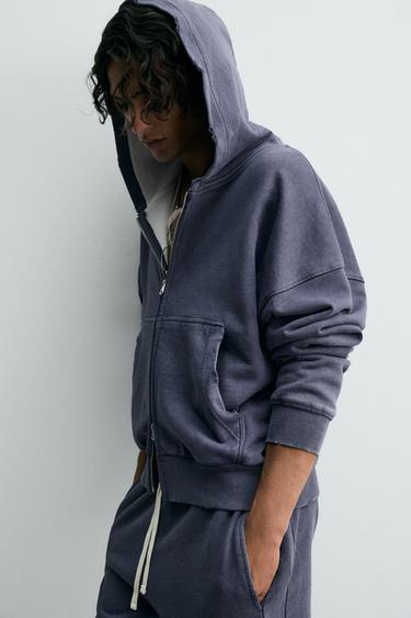 SWEAT BIMATIÈRE WAFFLE À CAPUCHE - Bleu encre de Zara - Image 4