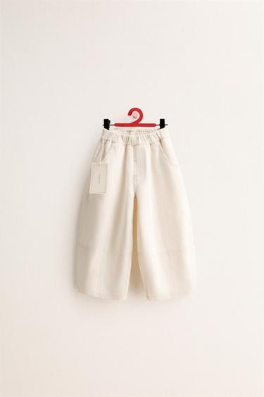 ZARA TIMELESS - PANTALÓN SARGA BAGGY PESPUNTES - Crudo de Zara