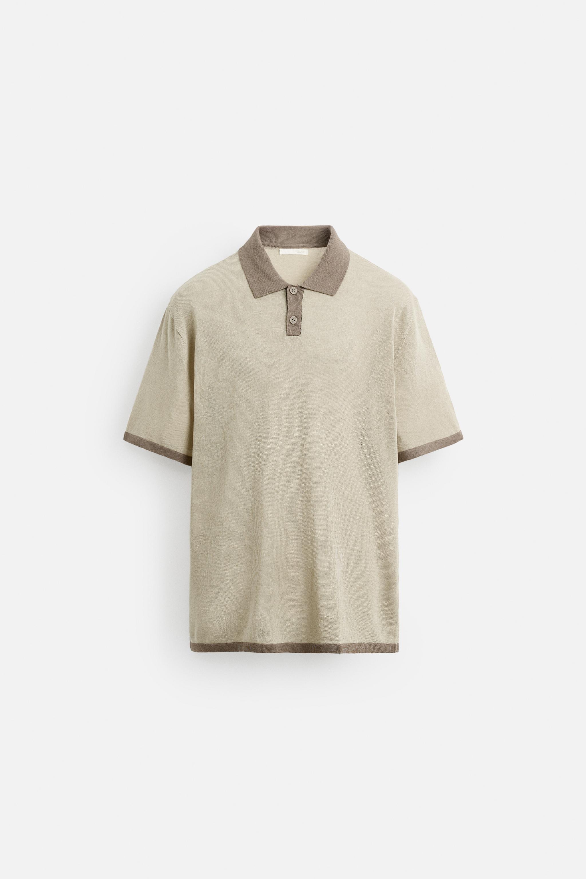 ★ZARA★ CONTRAST TEXTURED KNITTED POLO SHIRT CONTRAST TEXTURED KNIT POLO SHIRT - Blue | ZARA United States