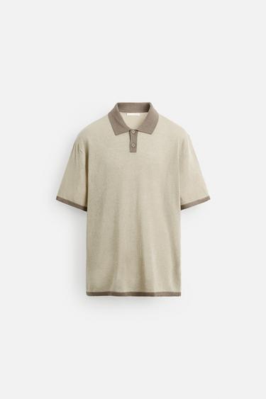 POLO EN MAILLE AVEC CONTRASTE - Beige de Zara - Image 5