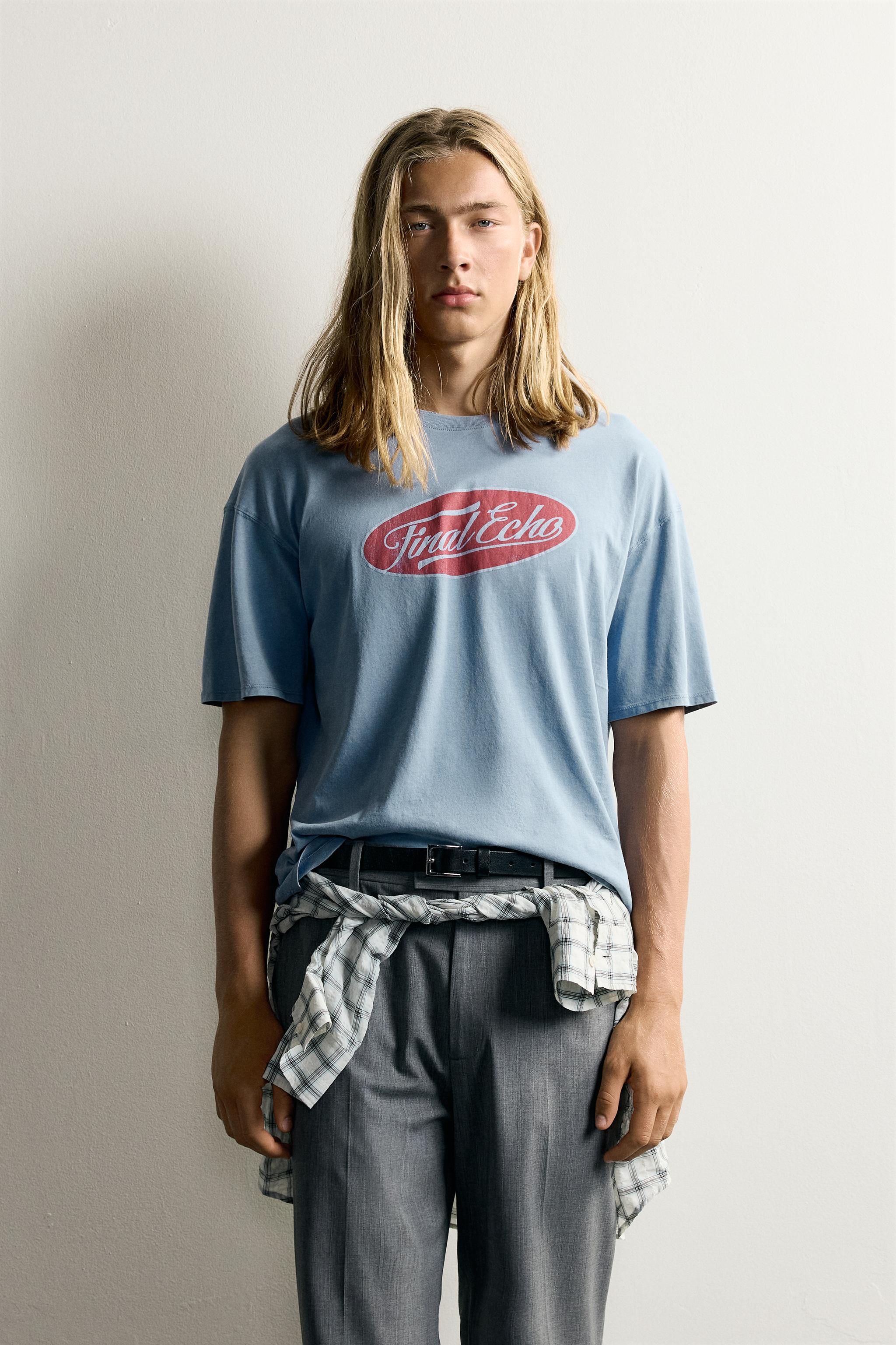 WASHED GRAPHIC T-SHIRT - Blue | ZARA United States