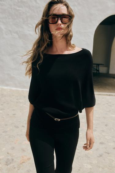 ÁO DỆT KIM KÈM THẮT LƯNG - Màu đen từ Zara