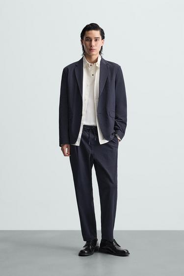 PLEATED SEERSUCKER TROUSERS - Navy blue by Zara - Image 0