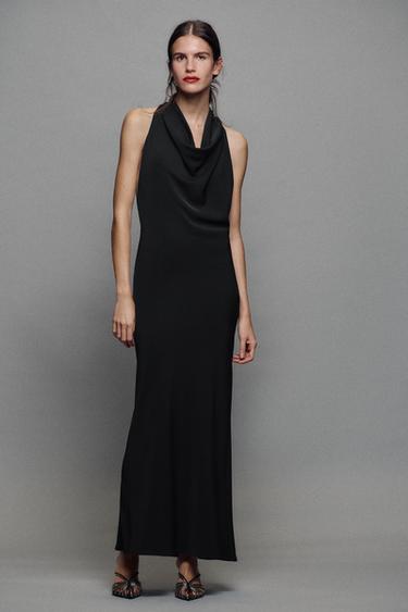 VESTIDO MIDI HALTER CADENA - Negro de Zara