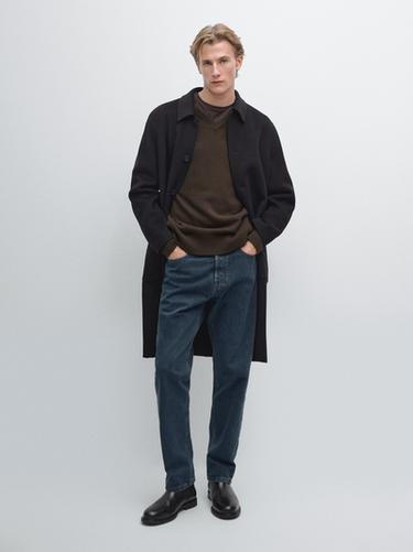 Zara Long 100% cashmere coat - Navy blue - Image 0