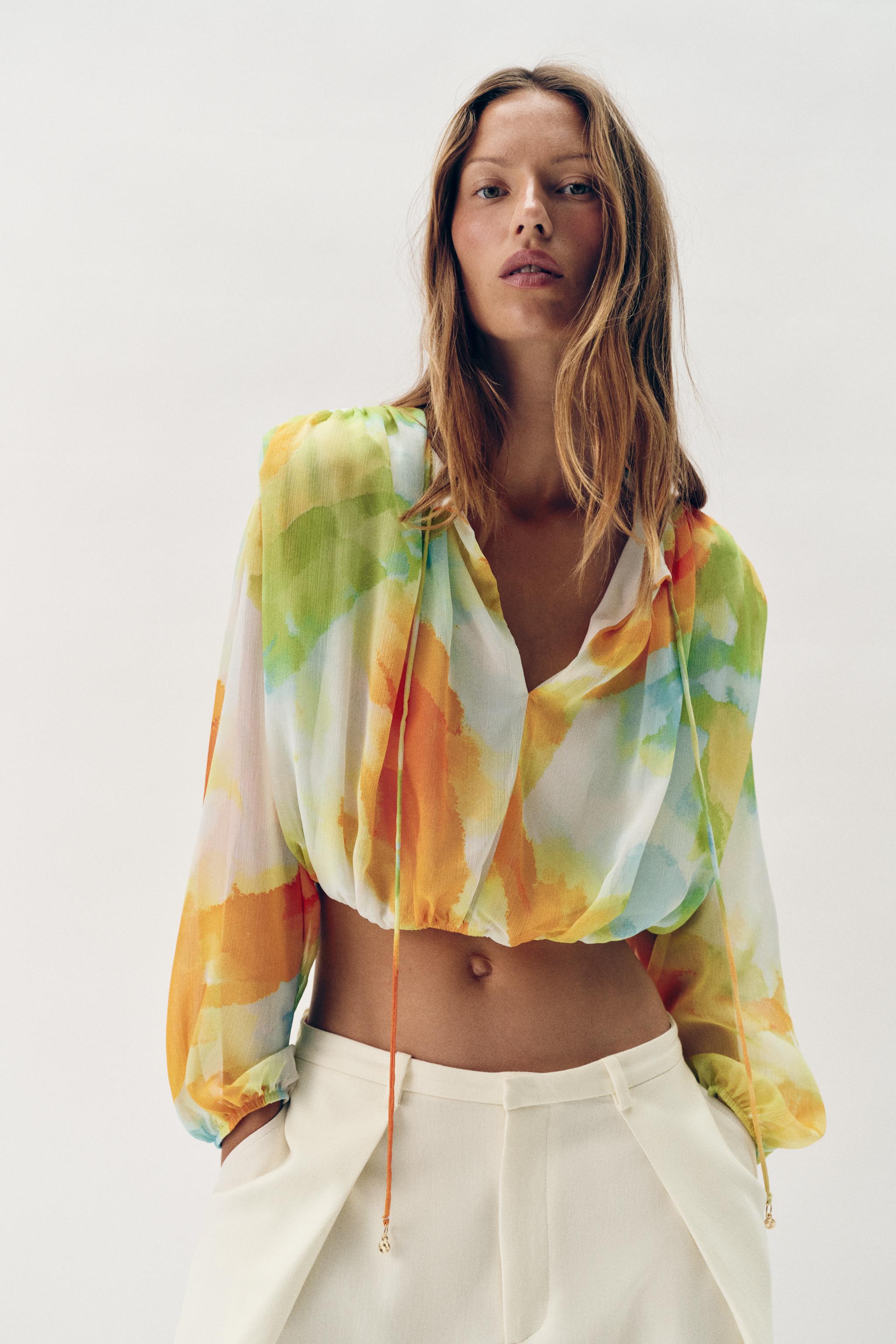 PRINTED CROPPED BLOUSE