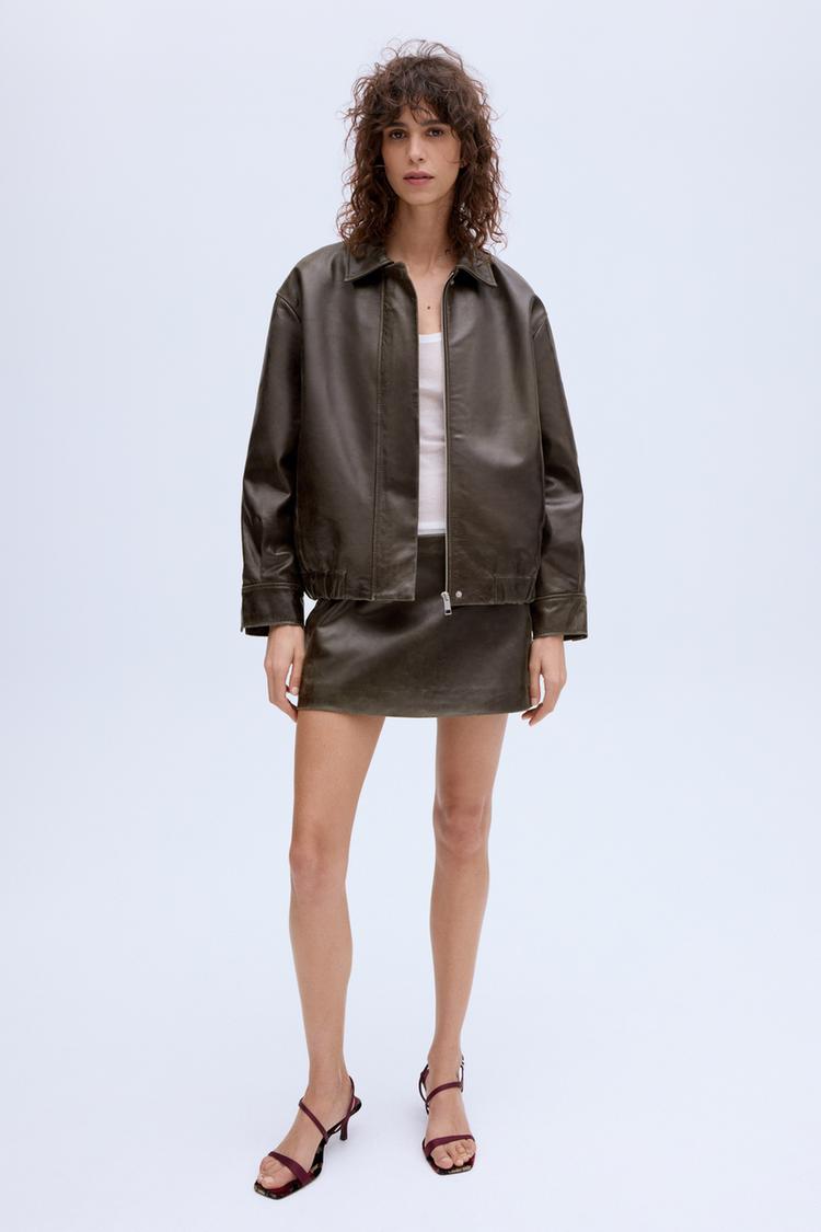 ZW COLLECTION LIMITED EDITION 100% LEATHER SKIRT Bottle green