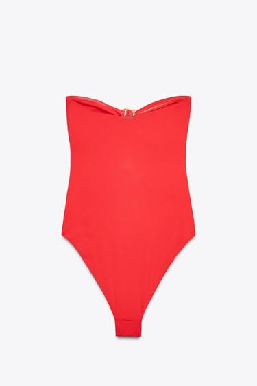 FLORAL CUT-OUT BANDEAU SWIMSUIT - Coral by Zara - Image 4
