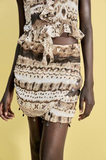 Zara TIE-DYE BEADED MINI SKIRT - Multicolored