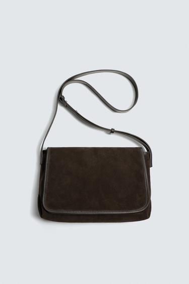 Zara LEATHER CROSSBODY BAG - Brown