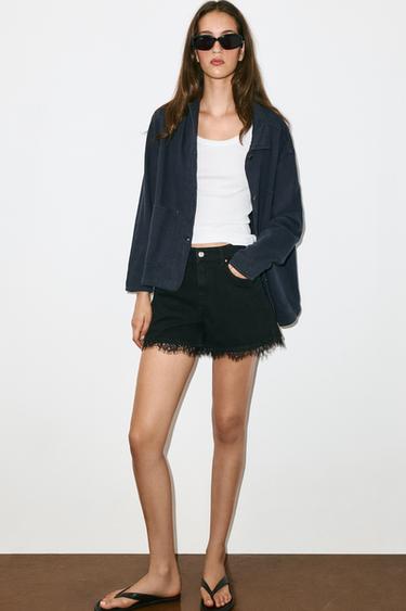 Zara Z1975 LACE DENIM SHORTS - Black