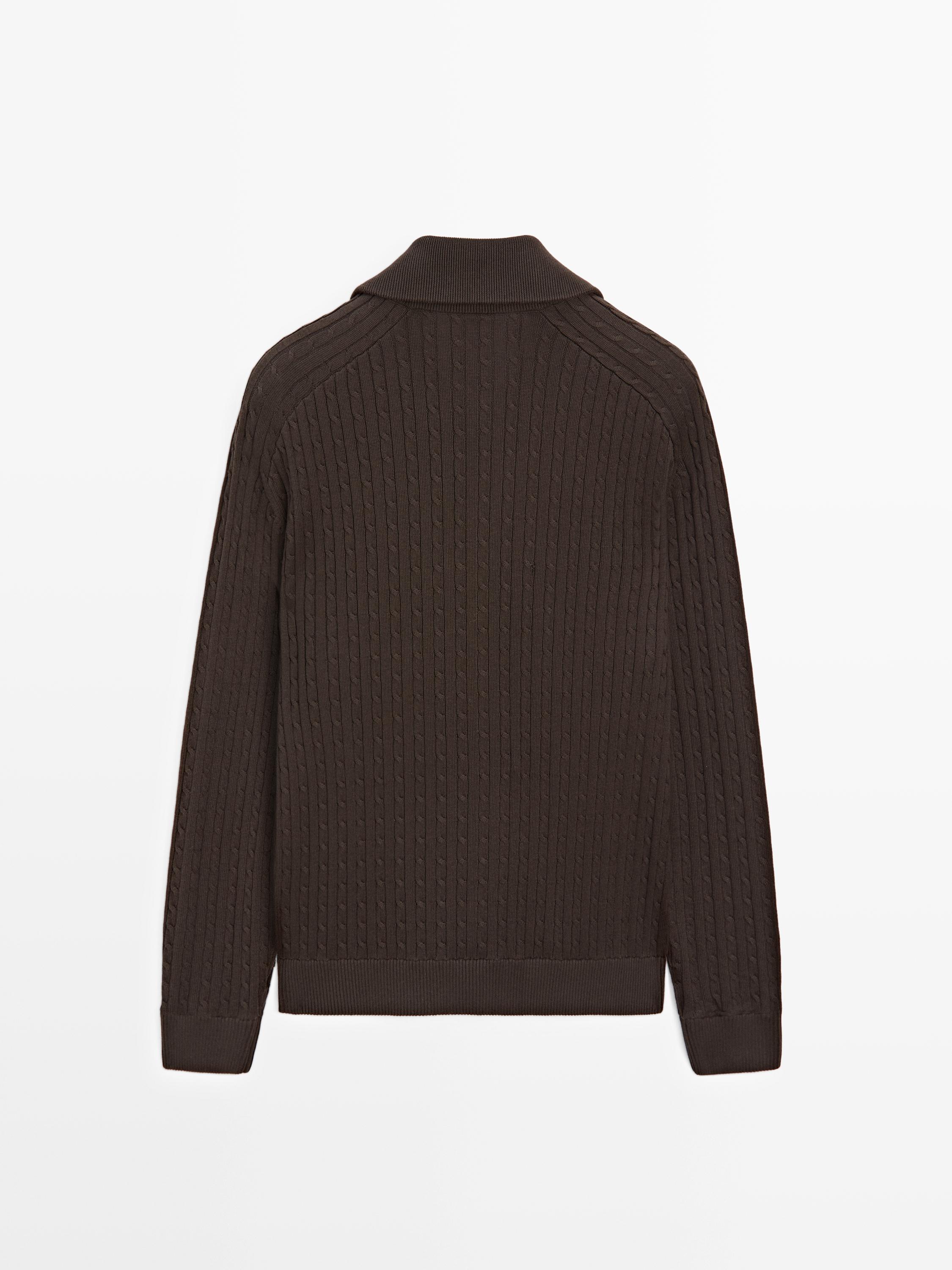 Cotton cable-knit cardigan with zip
