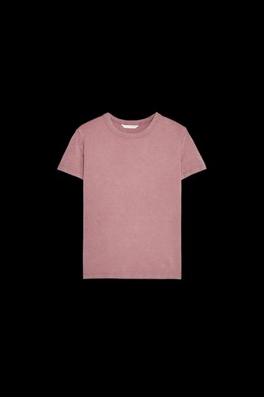 INTERLOCK-T-SHIRT MIT KURZEN ÄRMELN - Pastellrosa von Zara