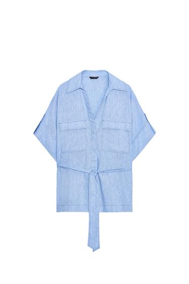 LINEN BLEND SAFARI SHIRT