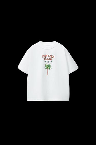 Zara PALM TREE PRINT T-SHIRT - White - Image 0