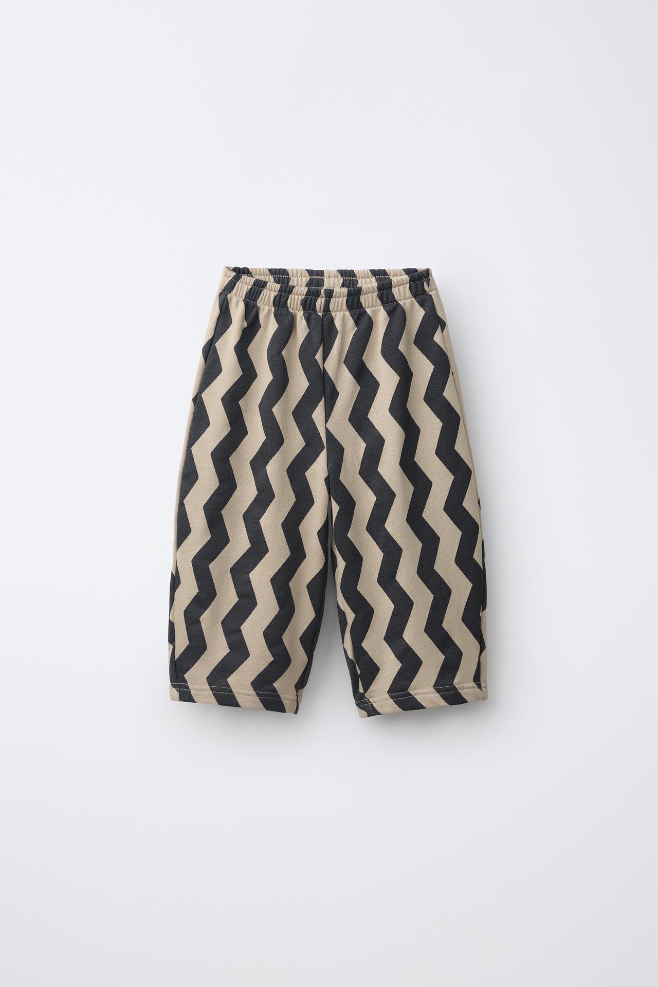 WAVY PRINT BALLOON PLUSH PANTS — Black / Sand